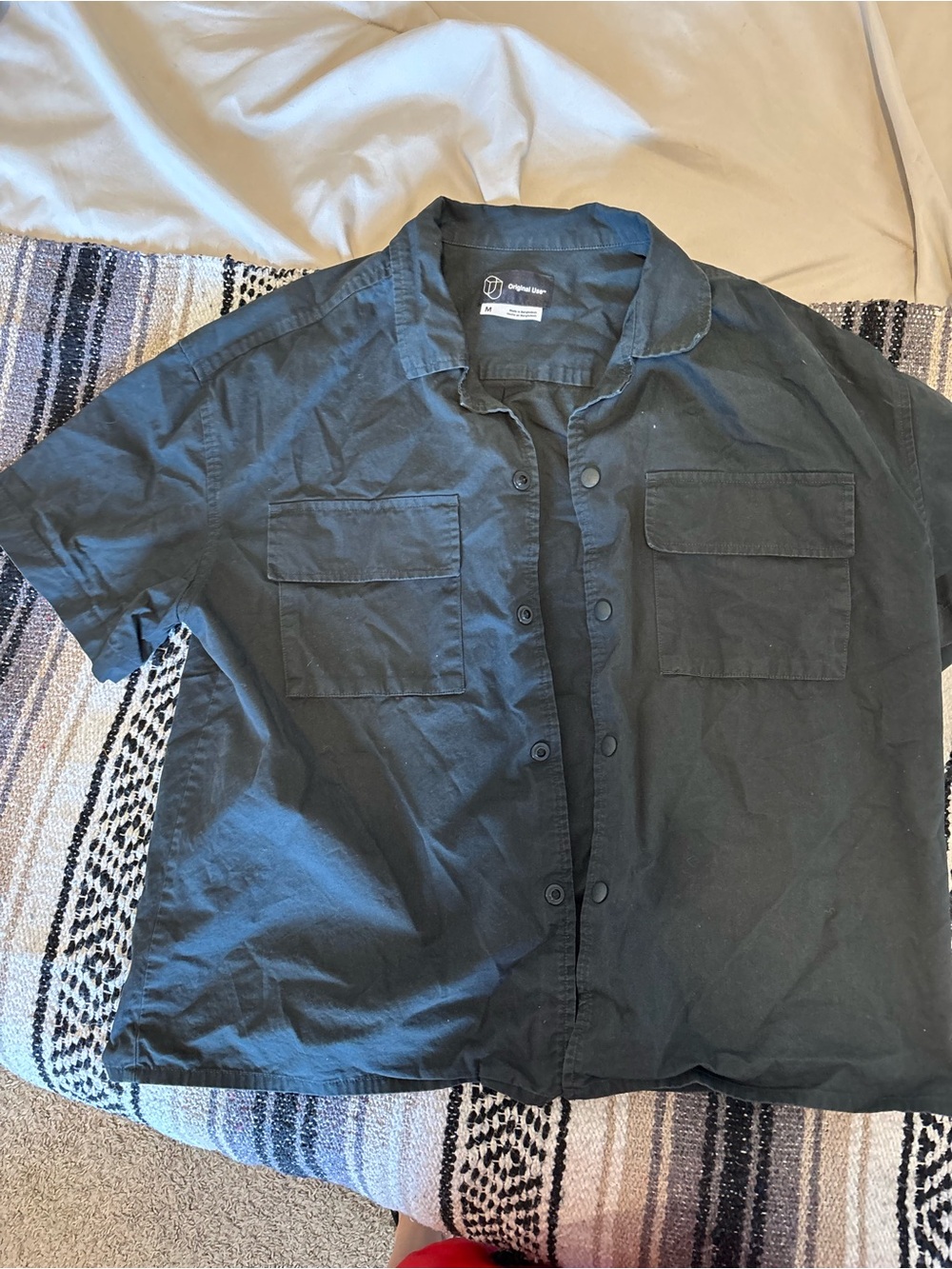 Original Use Black Short Sleeve Button-Down Casual Shirt